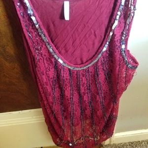 Red beaded lace tank top